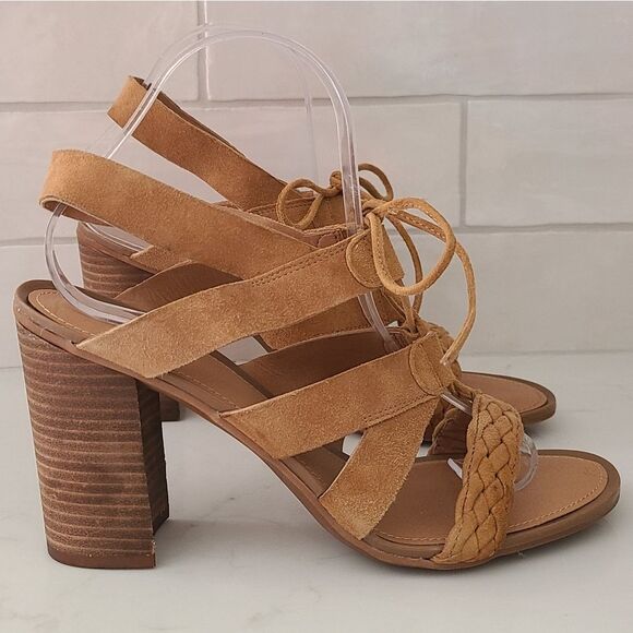 Franco Sarto Sierra Leather Lace Up Tie Block Heel Sandals Size 9.5 - Picture 3 of 9